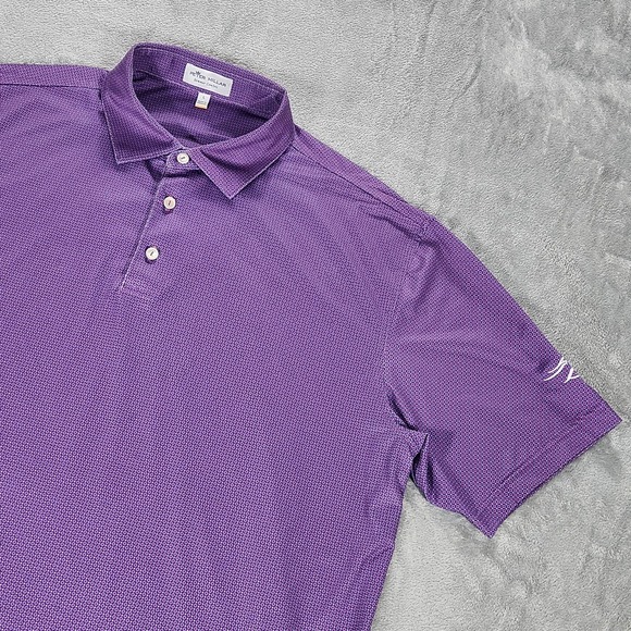 Peter Millar Polo Shirt Mens Large Purple Geo Print Summer Comfort Golf Stretch - Picture 5 of 12